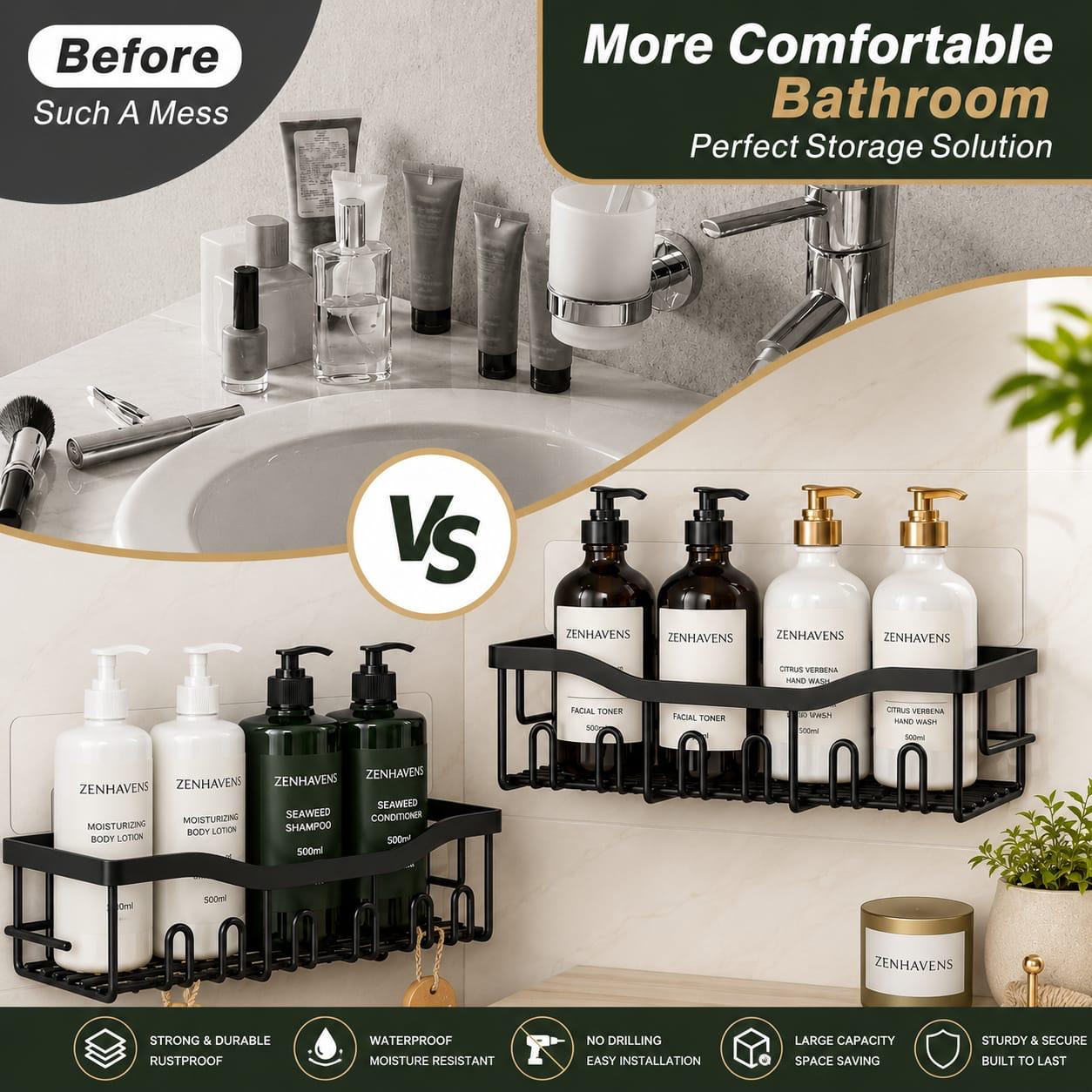 Zen Havens Bathroom Organizer - Before vs After Perfect Storage Solution