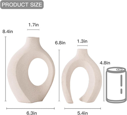 Lvases Snuggle Hollow Ceramic Vase Set of 2 for Boho Tabletop Home Decor