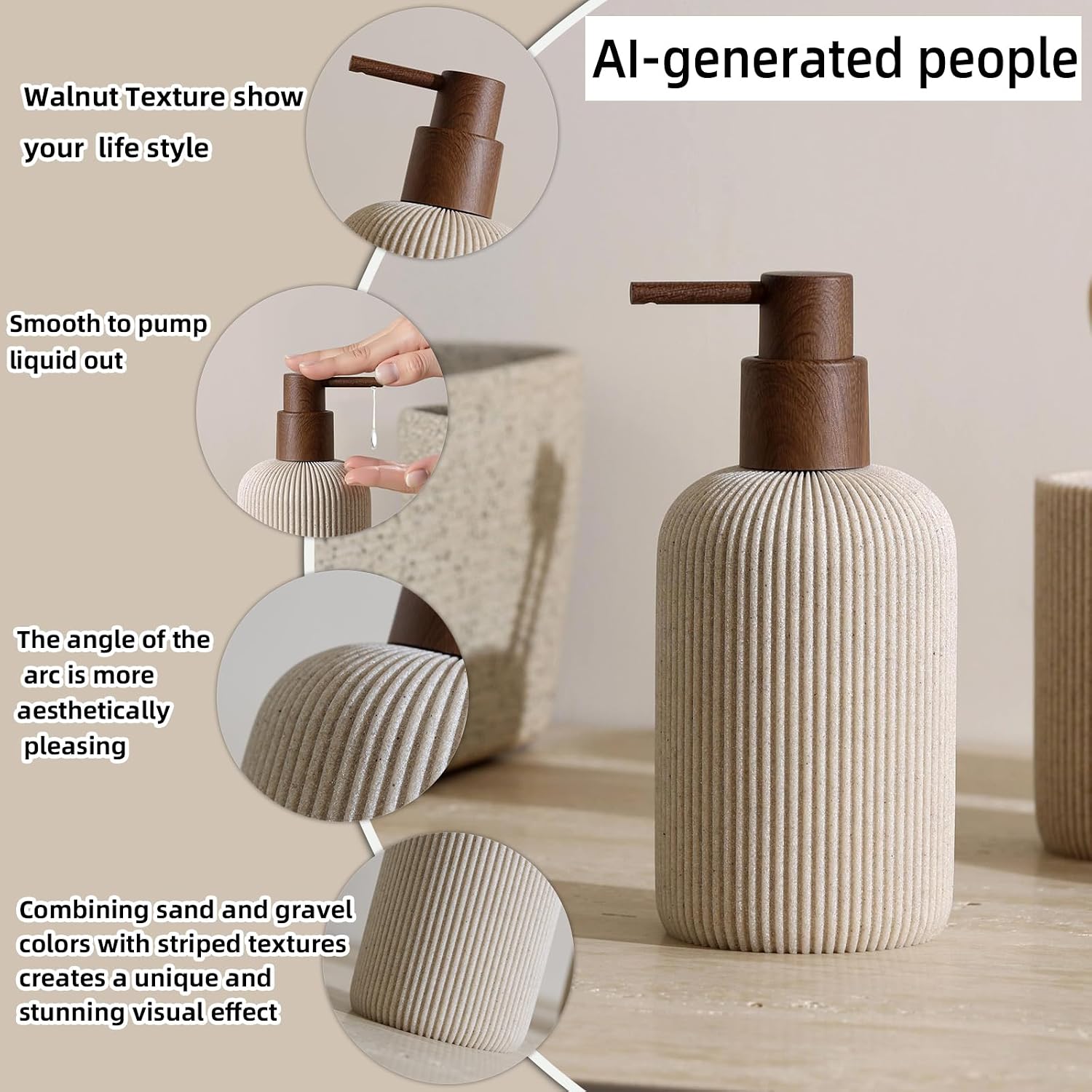 Bathroom Accessories Set, 5 PCS Modern Bath Organizer, Beige