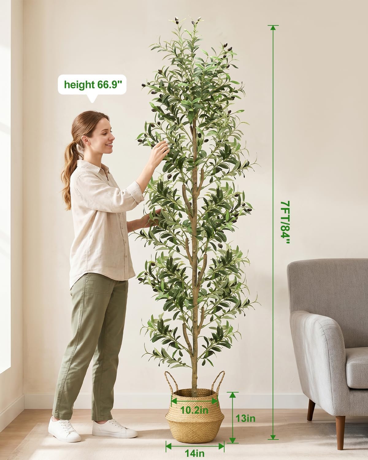 Olive Trees Artificial Indoor 7Ft Tall Faux Plants Large Fake Olivos Tree