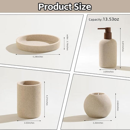 Bathroom Accessories Set, 5 PCS Modern Bath Organizer, Beige