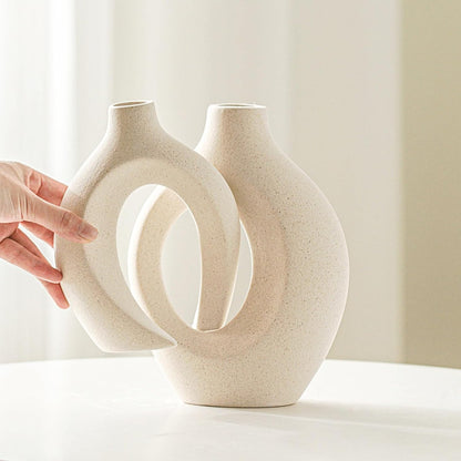Lvases Snuggle Hollow Ceramic Vase Set of 2 for Boho Tabletop Home Decor