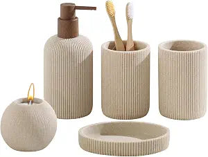 Bathroom Accessories Set, 5 PCS Modern Bath Organizer, Beige