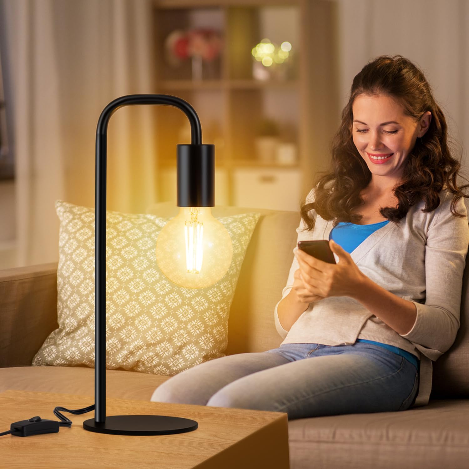 Table Lamp for Bedroom, Small Table Lamps for Bedside with Wire Switch