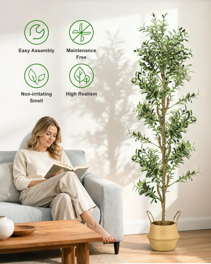 Olive Trees Artificial Indoor 7Ft Tall Faux Plants Large Fake Olivos Tree