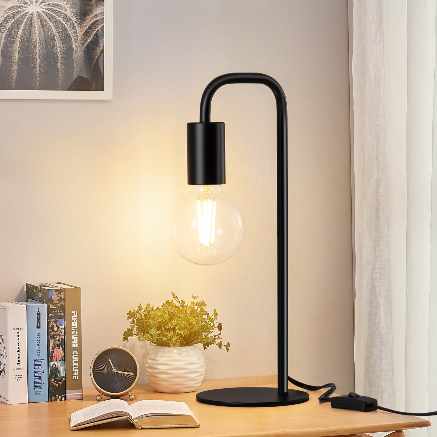 Table Lamp for Bedroom, Small Table Lamps for Bedside with Wire Switch