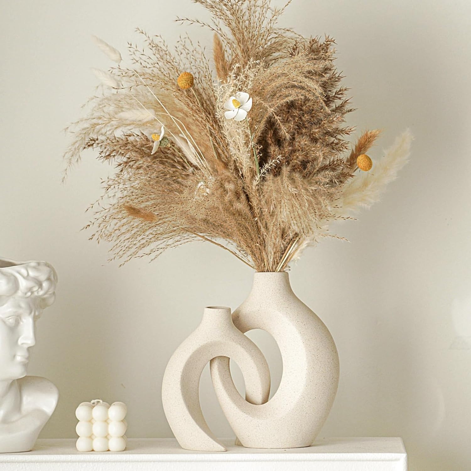 Lvases Snuggle Hollow Ceramic Vase Set of 2 for Boho Tabletop Home Decor