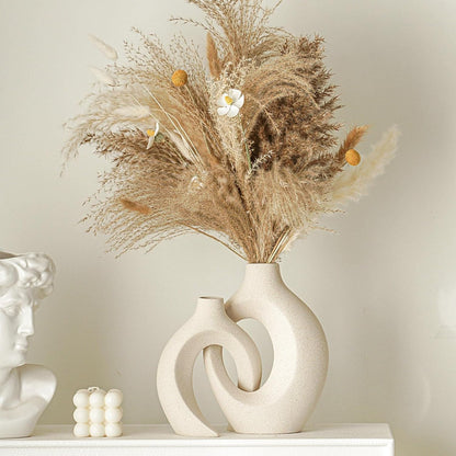 Lvases Snuggle Hollow Ceramic Vase Set of 2 for Boho Tabletop Home Decor