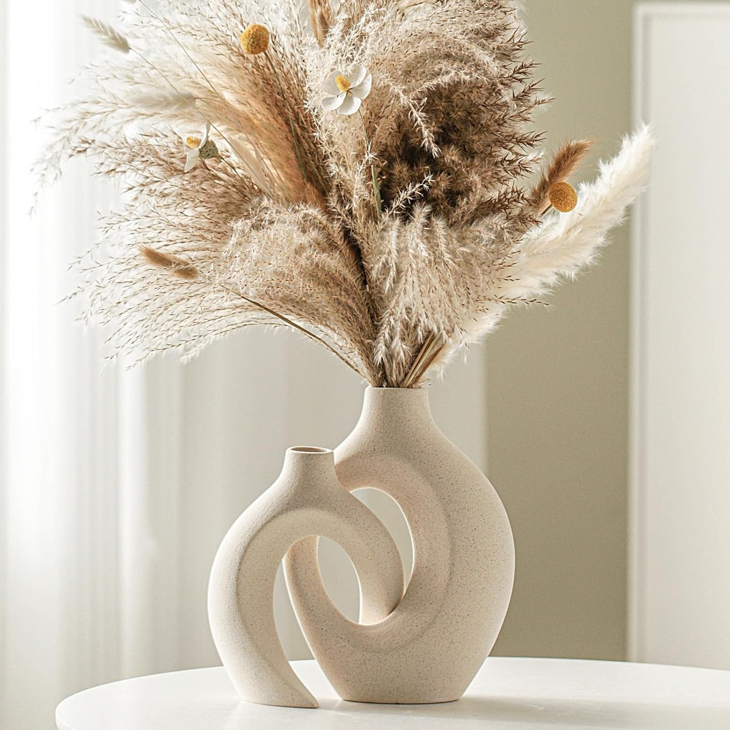 Lvases Snuggle Hollow Ceramic Vase Set of 2 for Boho Tabletop Home Decor
