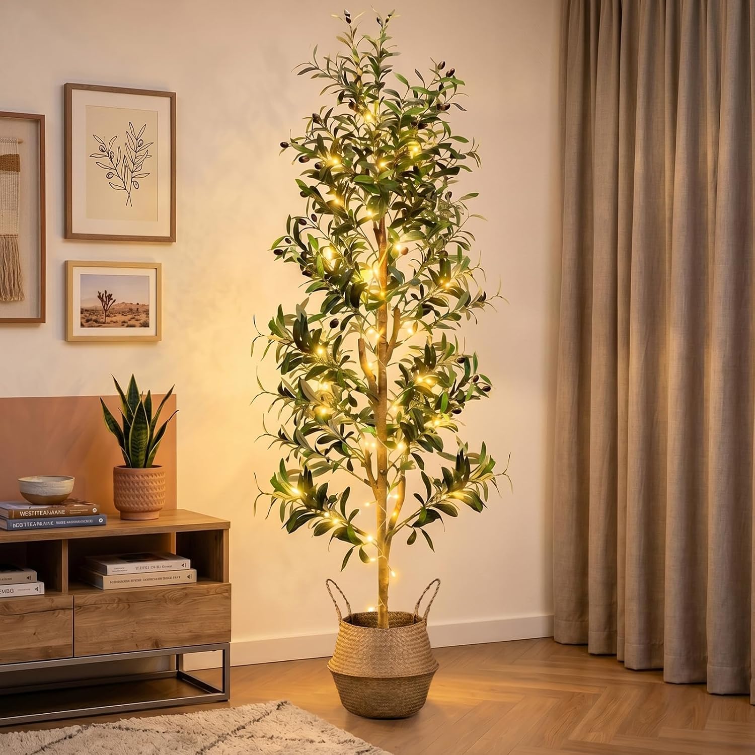 Olive Trees Artificial Indoor 7Ft Tall Faux Plants Large Fake Olivos Tree