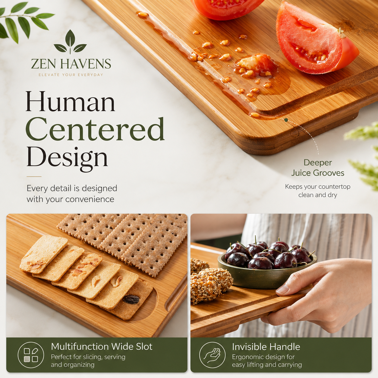 Zen Havens Bamboo Cutting Board - Perfect for Every Kitchen Task
