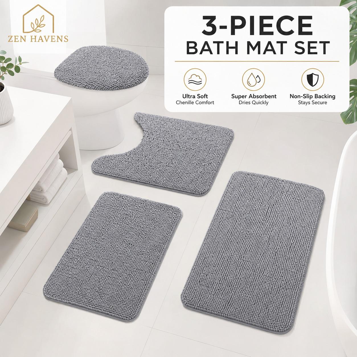 Zen Havens Plush Comfort Bath Mat - Ultra Soft, Super Absorbent, Non-Slip