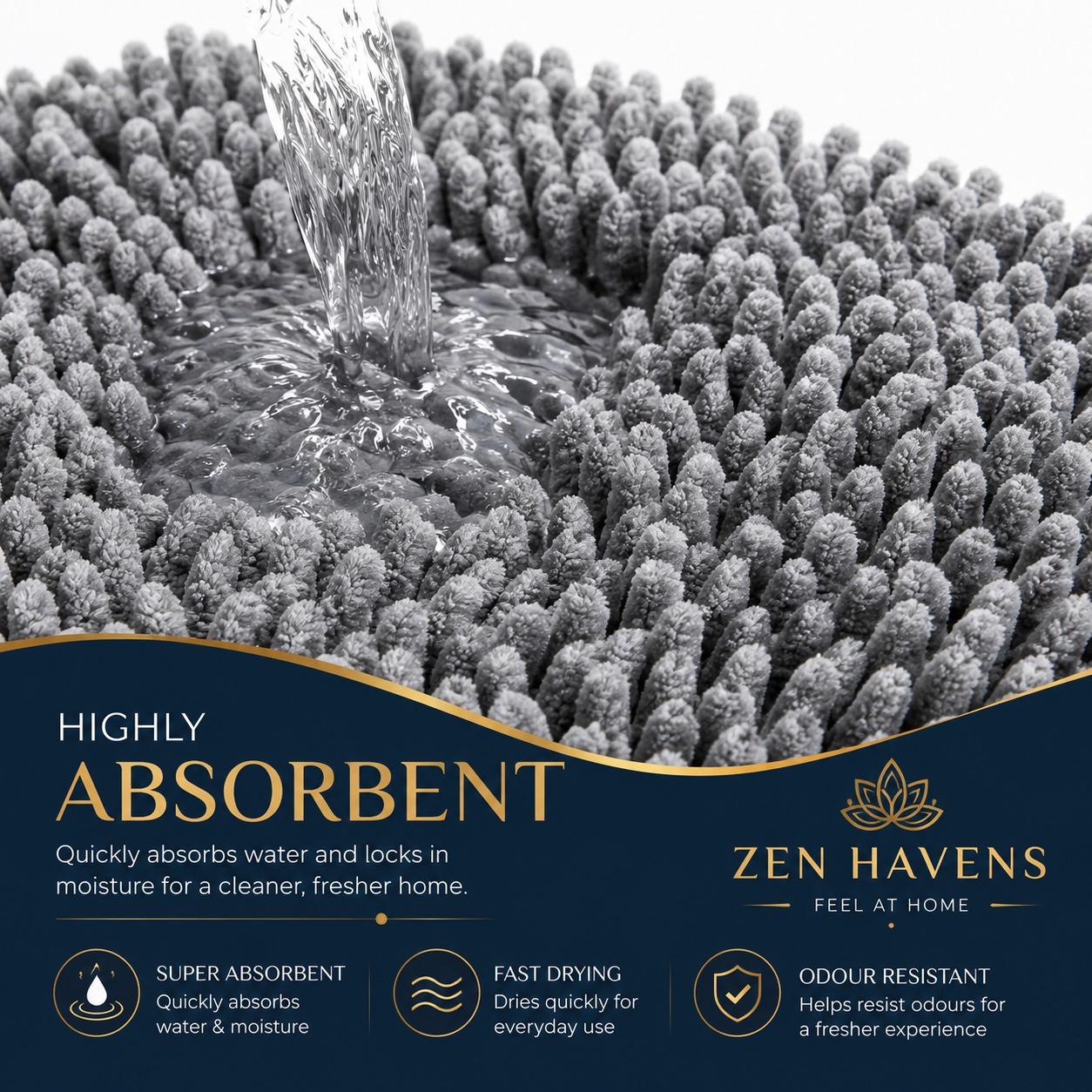 Zen Havens Highly Absorbent Chenille Bath Mat - Fast Drying & Odour Resistant
