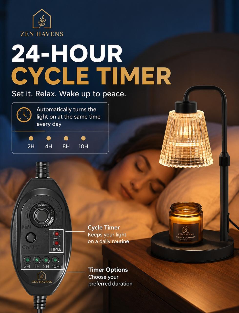 Zen Havens Candle Warmer Lamp - Brightness Adjustments 10% to 100%