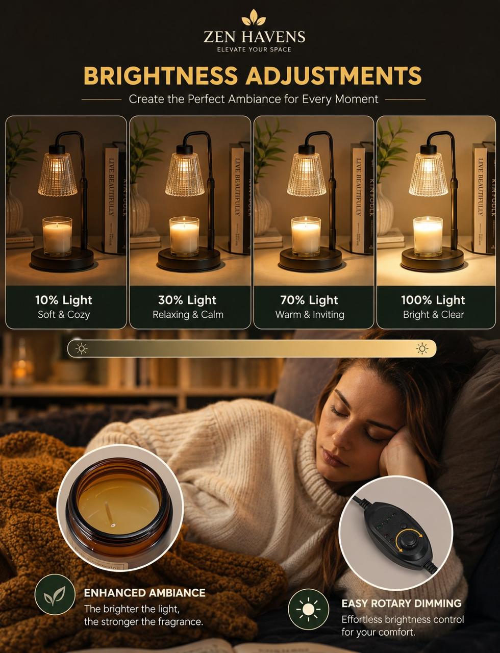 Zen Havens Candle Warmer - 2 Bulbs Included, UL ETL Certified, Thick Copper Wire
