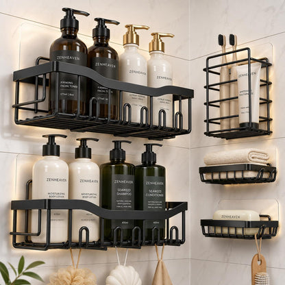 Zen Havens 5-Piece Bathroom Organizer Set - Shower Caddy, Soap Holder & Toothbrush Holder