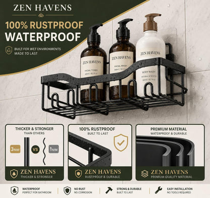 Zen Havens Shower Caddy - 100% Rustproof Waterproof 3mm Thick Steel